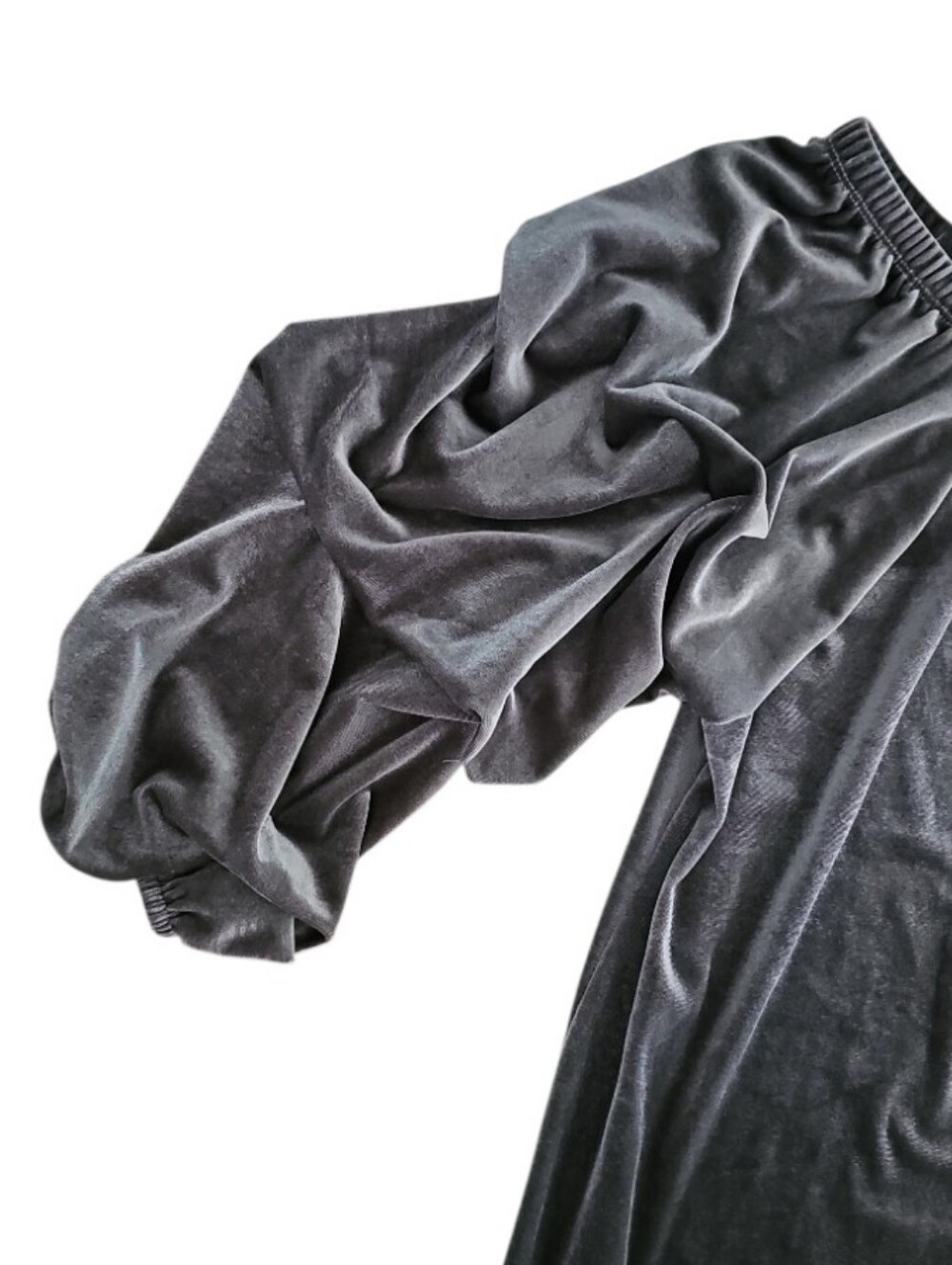 Anthony Originals Velvet Peasant Top Women’s 2X Gray Ruched Sleeve Blouse Luxe - Picture 4 of 11